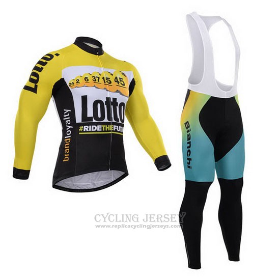 2015 Cycling Jersey Lotto NL Jumbo Black and Yellow Long Sleeve and Bib Tight